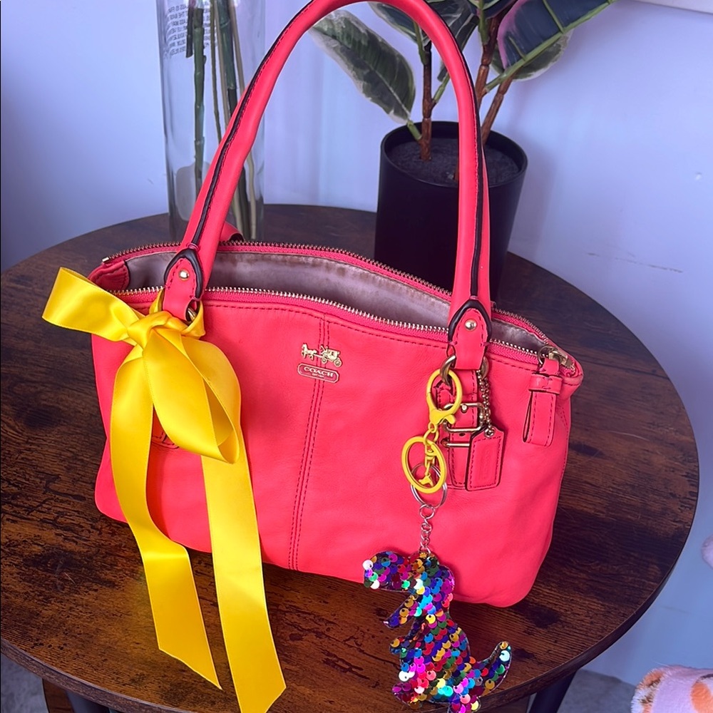 Coach Pink Handbag with Yellow Accents